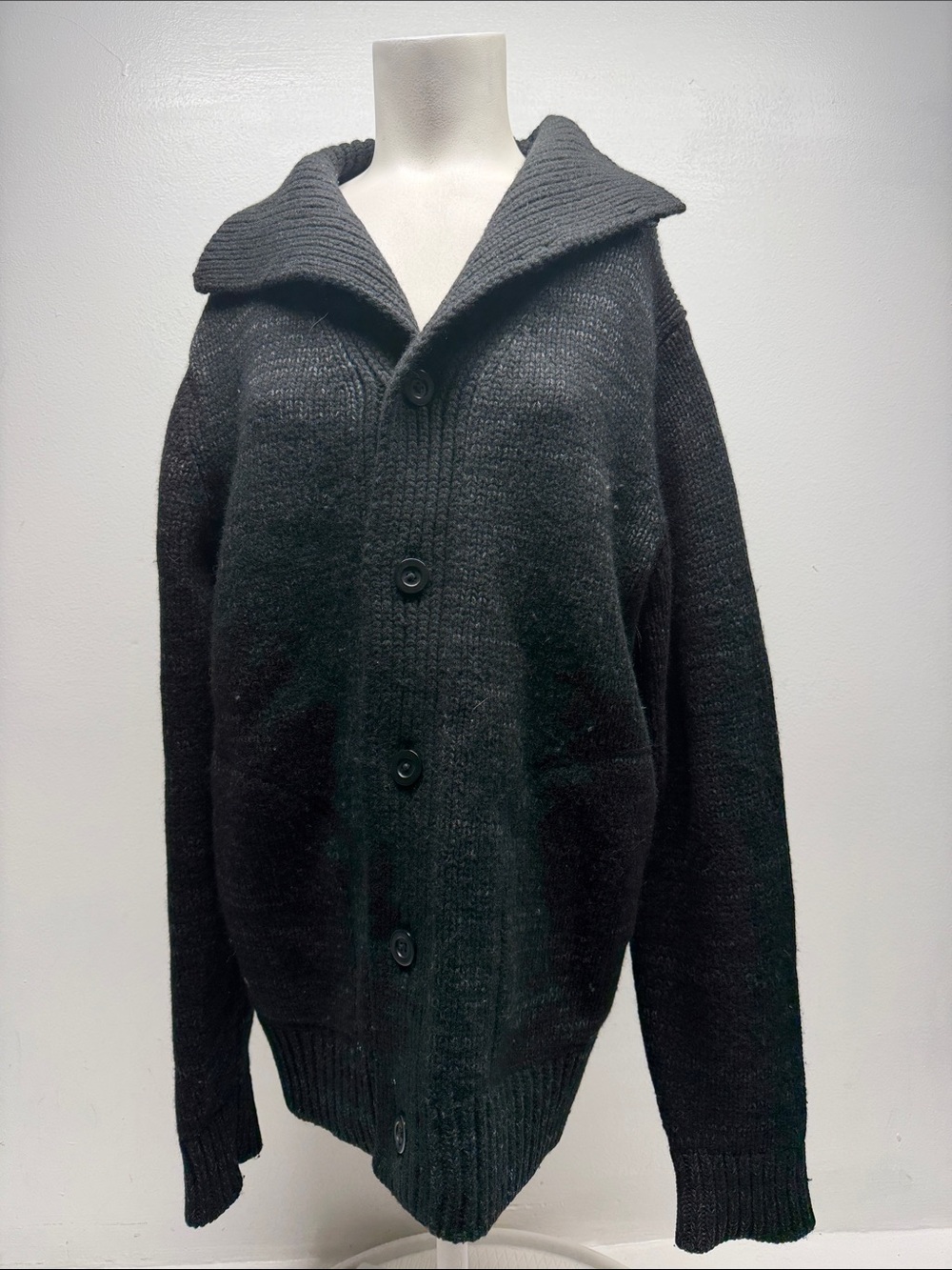 Vince Cardigan Sweater Wool Shaker Stitch Knit Pockets Ribbed Heavy Black Medium